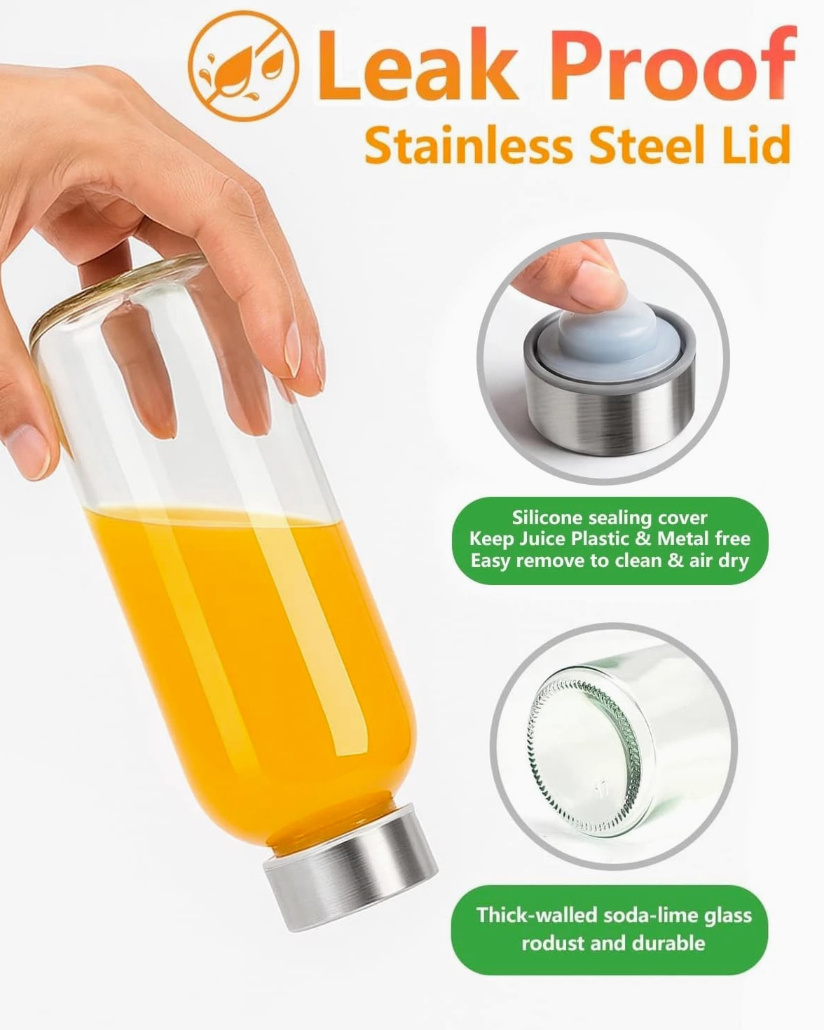 Glass Water Bottles with Lids & Straw 16 oz, 8 Pack Reusable Juice Bottles Wi...