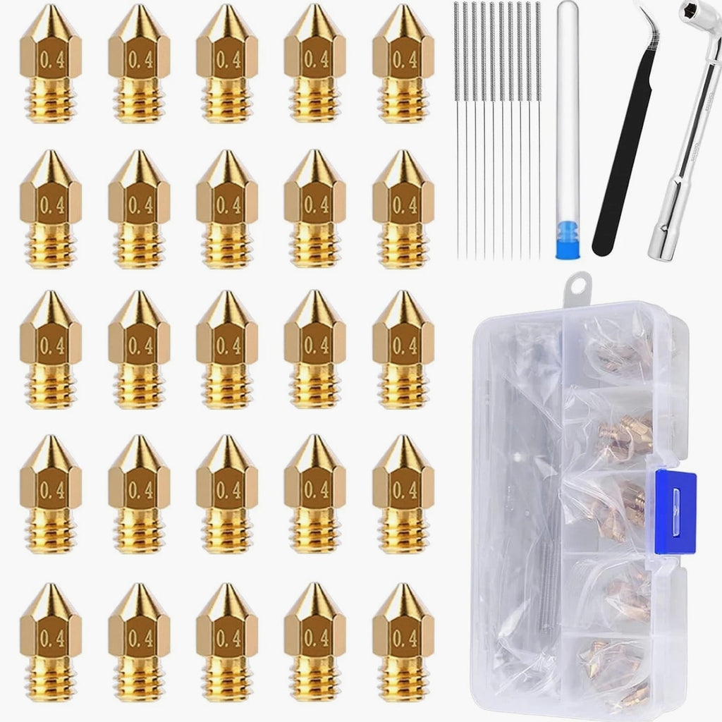 25 PCS Ender 3 V2 Nozzles, 3D Printer Extruder Hardened Steel Nozzle 0.4mm