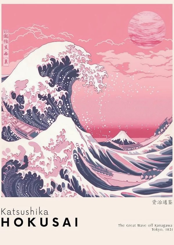 Pink Great Wave Hokusai Canvas Print - Japanese Aesthetic Wall Art Decor