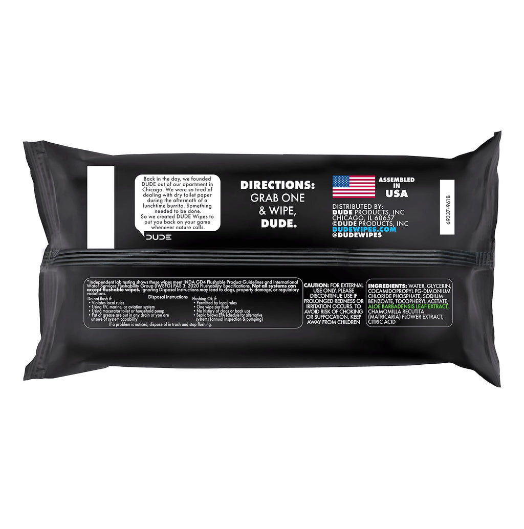 DUDE Wipes Unscented Flushable Wipes for Adults, 6 Pack