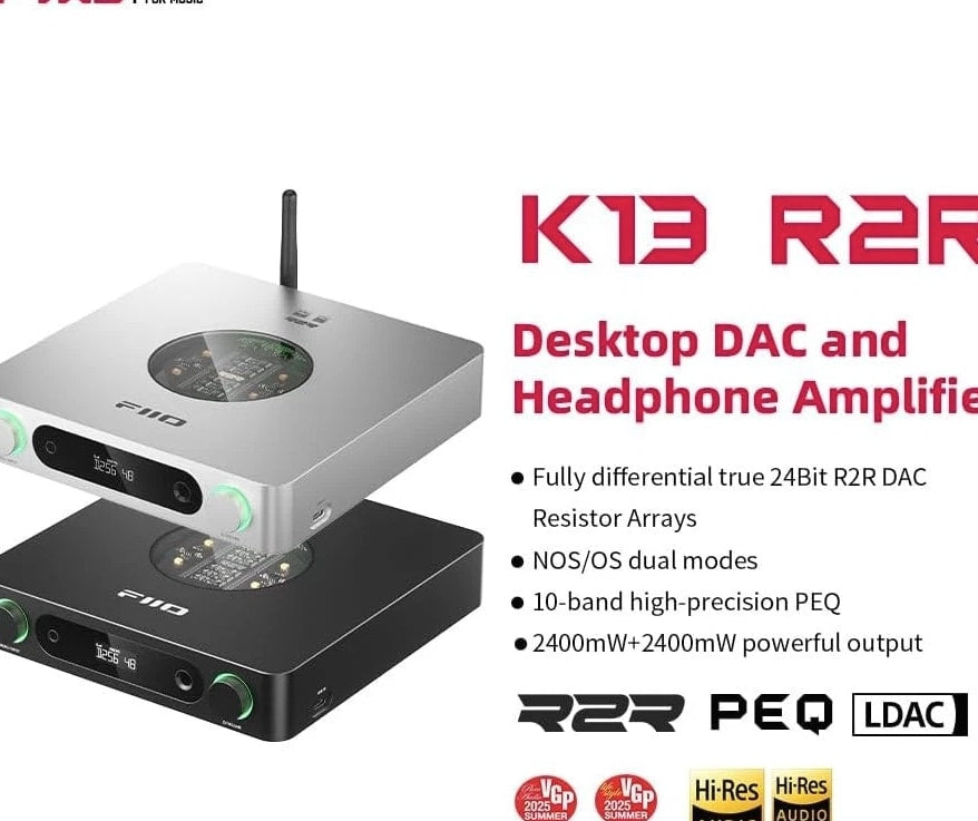 FiiO K13 R2R Desktop DAC & Headphone Amp, 24Bit DAC, Bluetooth Streaming (Black)