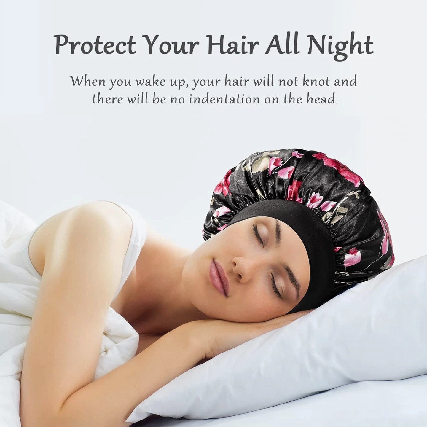 Satin Bonnet Hair Cap for Sleeping- 4 Pack Large Silk Bonnets for Women, Elastic Soft Band