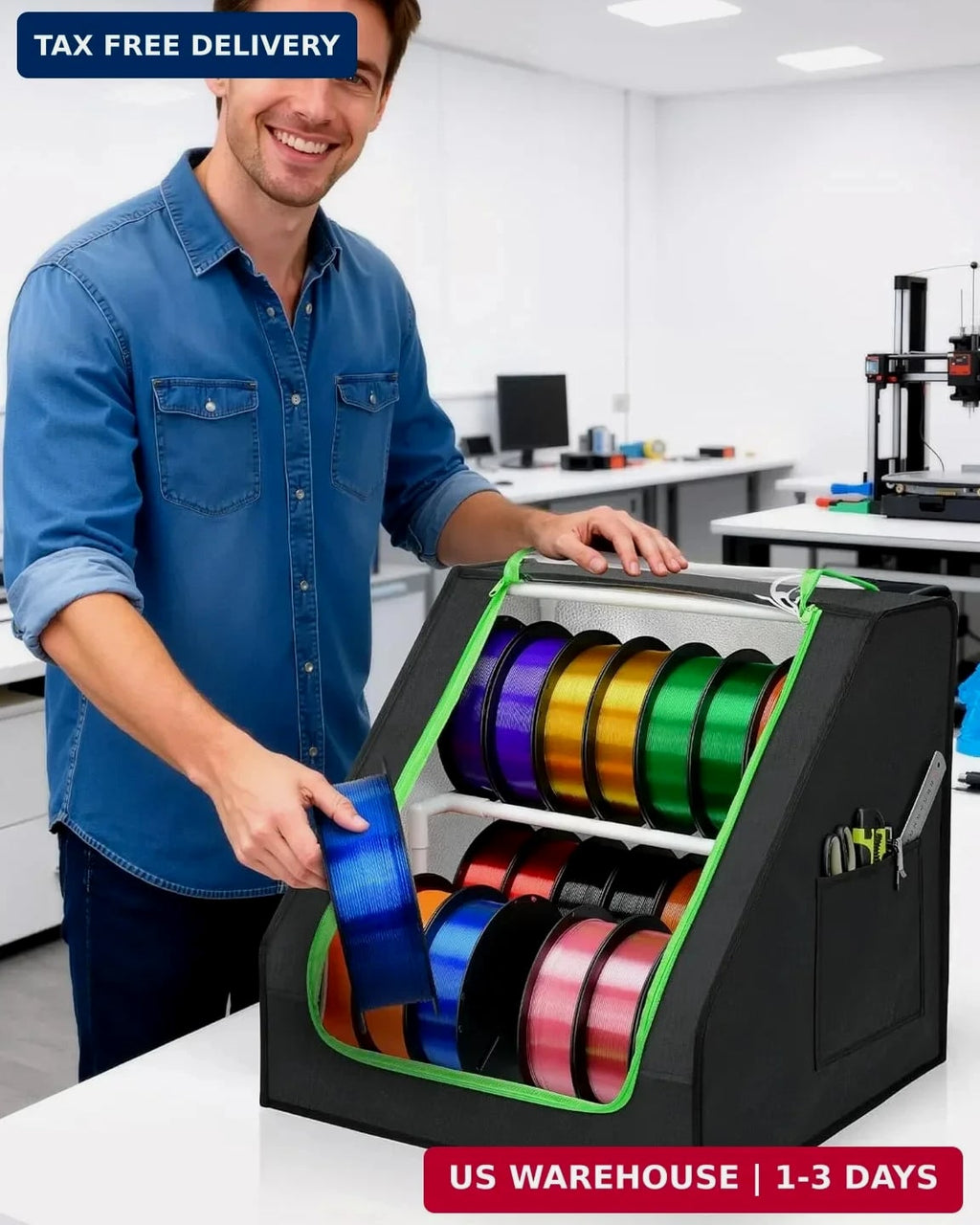 3D Printer Filament Storage Box – Holds up to 21 Spools, 2-Tier Filament Rack an