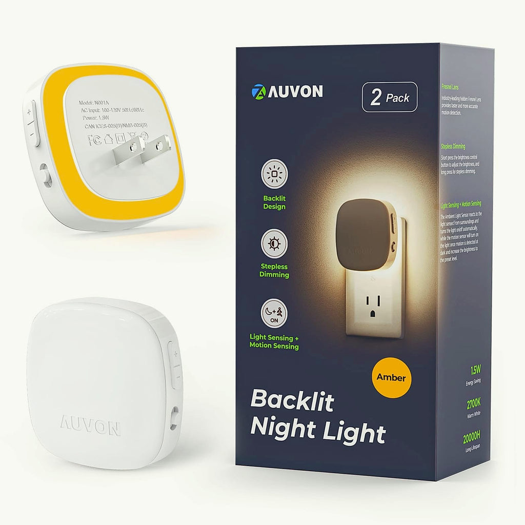 AUVON LED Backlit Night Light with Motion Sensor, 2 Pack