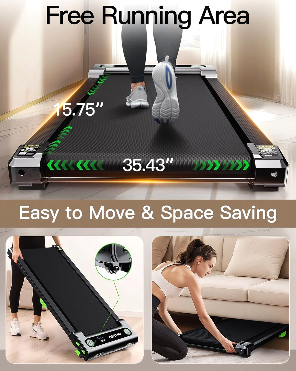Akluer Walking Pad Under Desk Treadmill Quiet 300 LBS Capacity & Remote