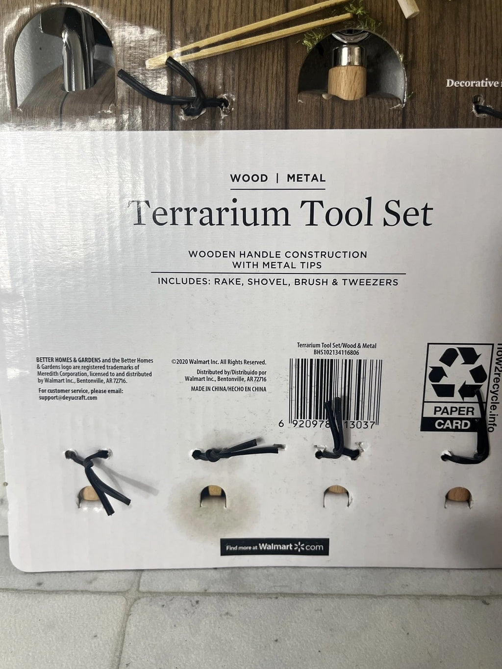Better Homes & Gardens Terrarium Tool Set Wood Metal Rake Shovel Brush Tweezers