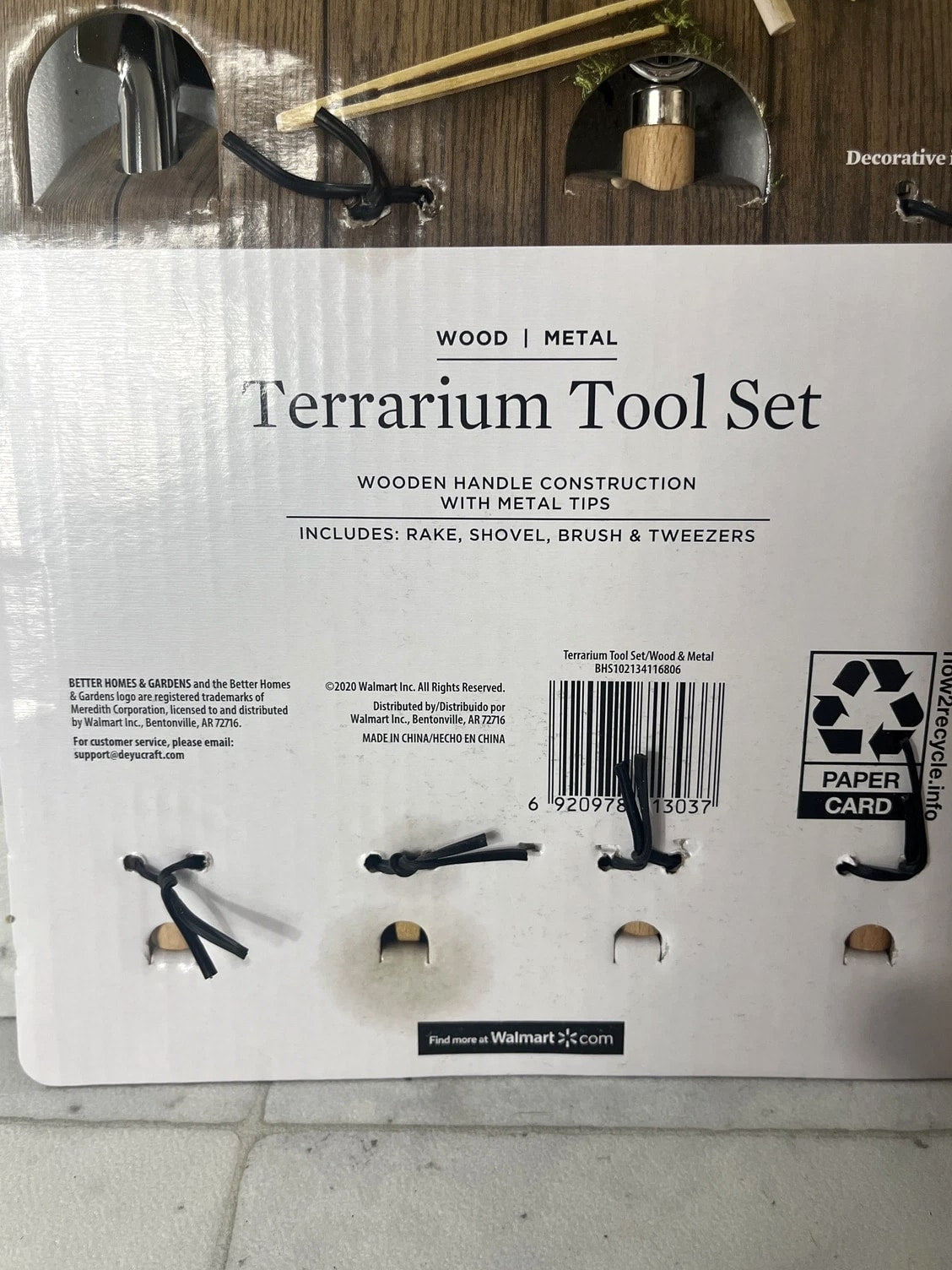 Better Homes & Gardens Terrarium Tool Set Wood Metal Rake Shovel Brush Tweezers
