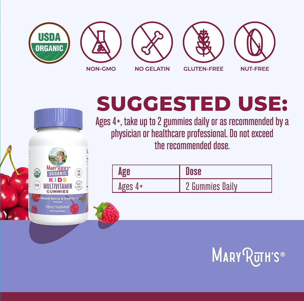 MaryRuth's Kids Multivitamin Gummies, 60 Count, Ages 4+