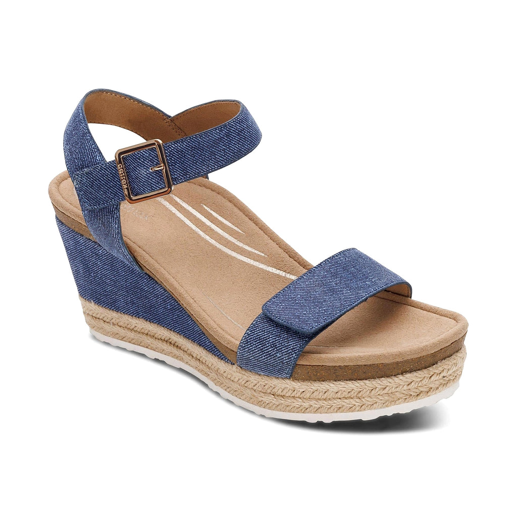 Aetrex Cognac Quarter Strap Espadrille Wedge