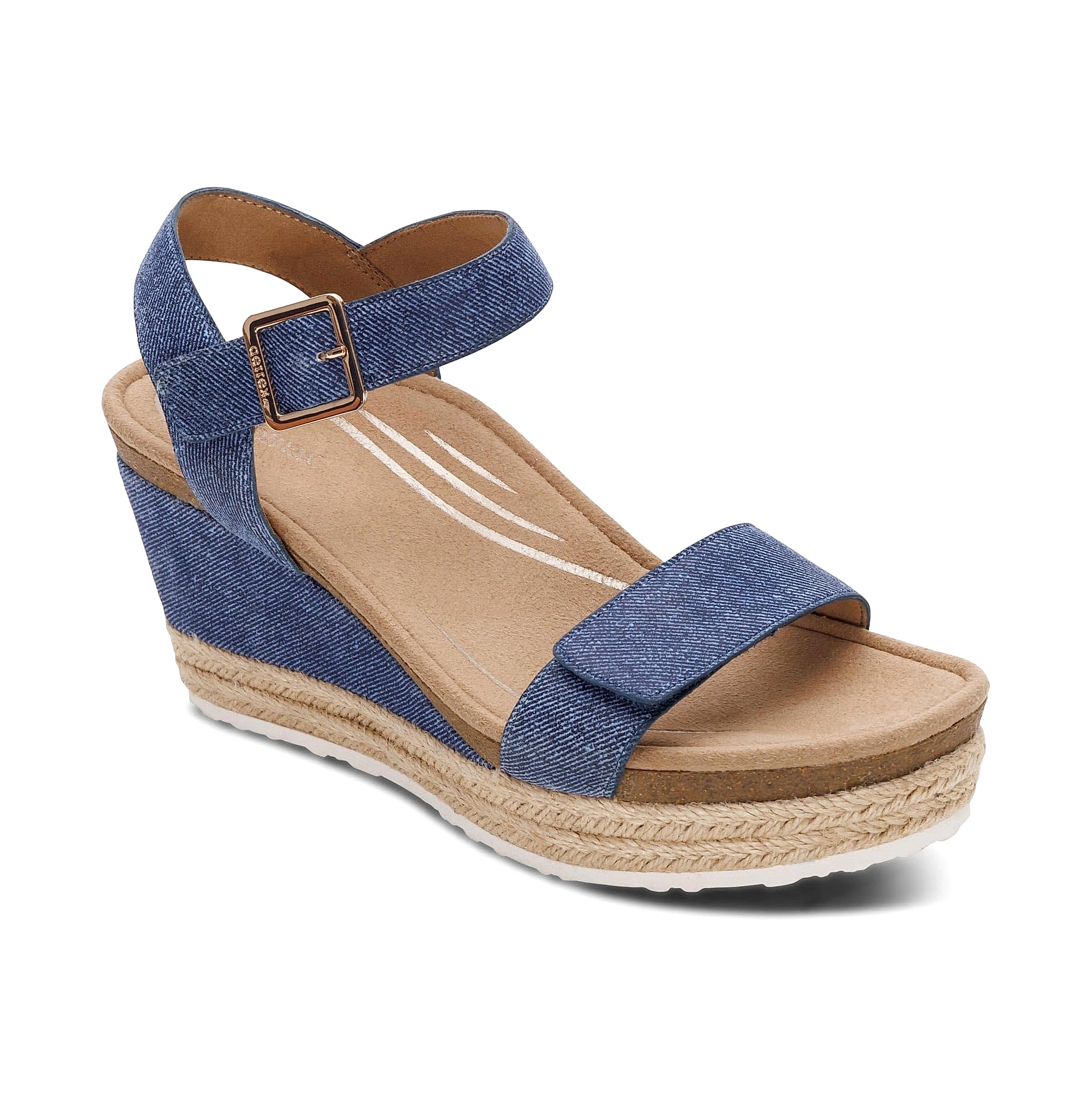 Aetrex Cognac Quarter Strap Espadrille Wedge
