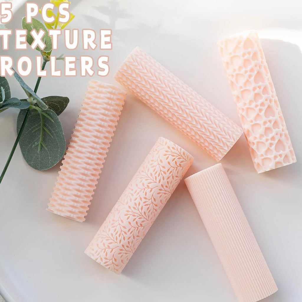 TAINSKY 5 Pcs Polymer Clay Texture Roller, Pottery Stamps Style B Set