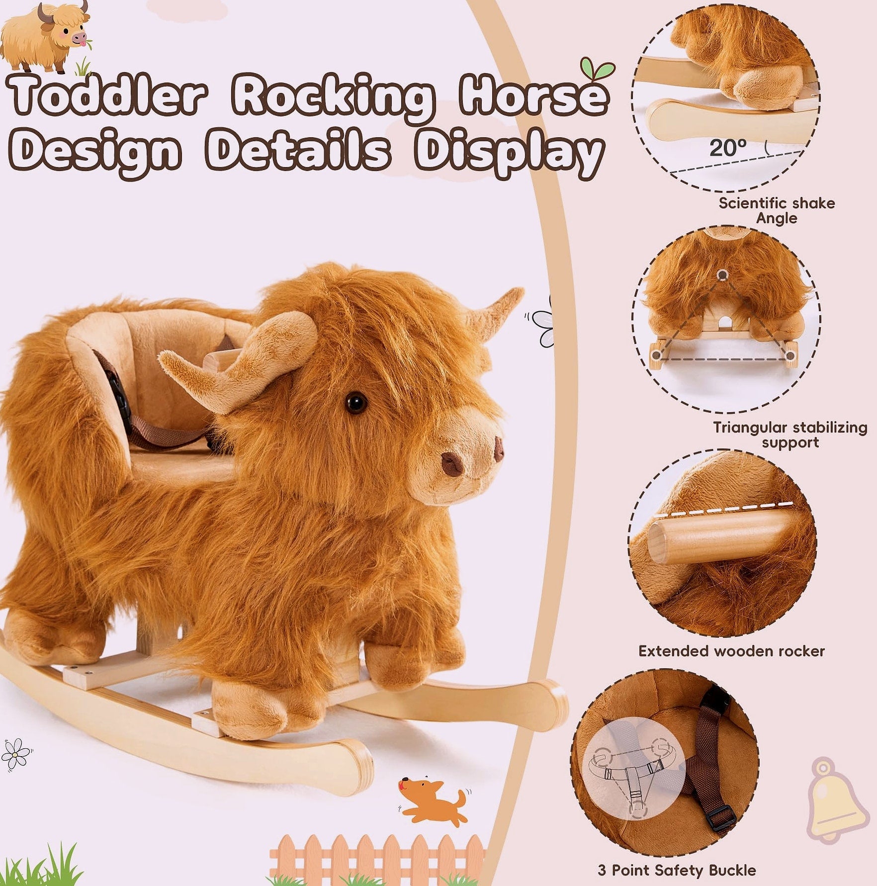 Jolie Vallée Toys Highlander Cattle Wooden Rocking Horse