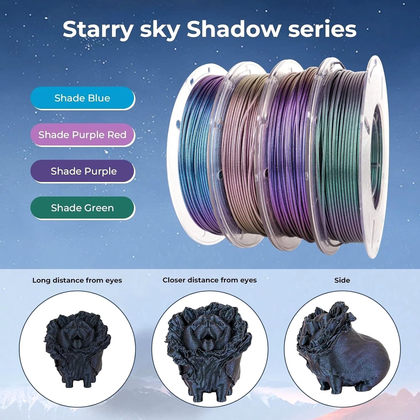 PLA 3D Printing Filament Bundle - Dark Purple/Green/Blue/Fuchsia, 200g