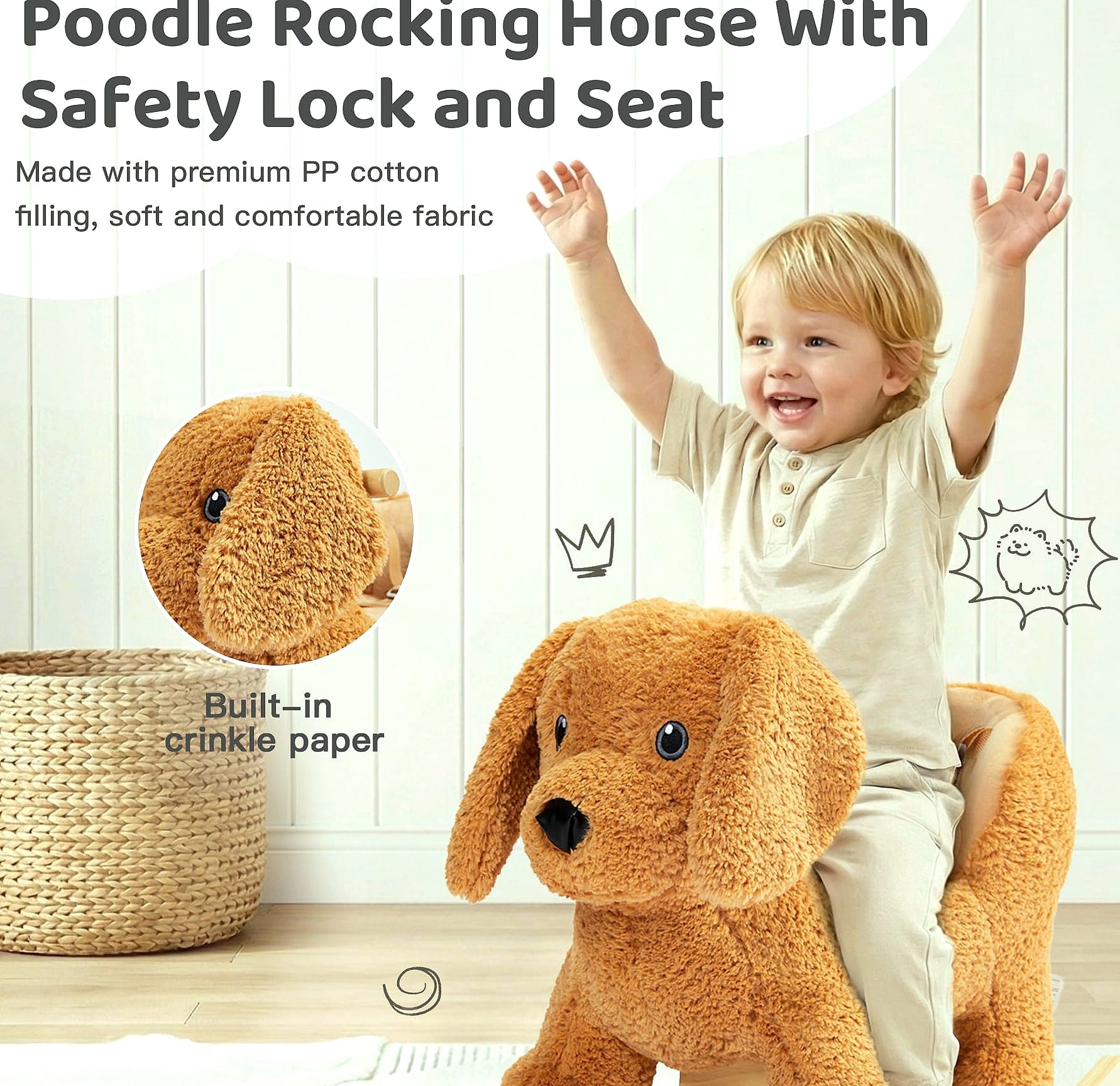 Jolie Vallée Poodle Wooden Rocking Horse for Toddlers