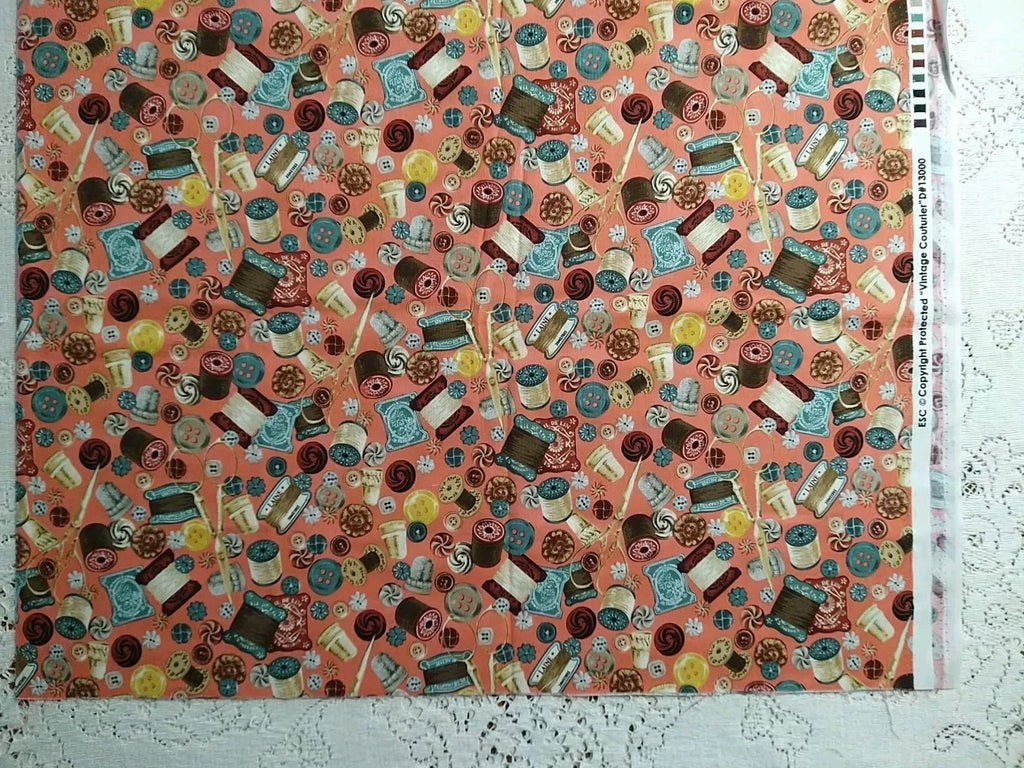 Sewing Notions Fabric Pink Blue "Vintage Couturier" 13000 ESC Haberdashery BTHY