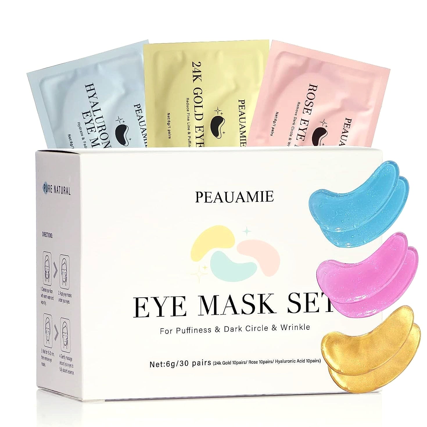 PEAUAMIE Under Eye Patches Gold Hyaluronic Acid 30 Pairs