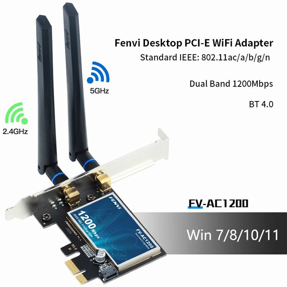 AC1200 Desktop PCI-E WiFi Adapter 2.4G/5Ghz 802.11ac Bluetooth 4.0 Network Card