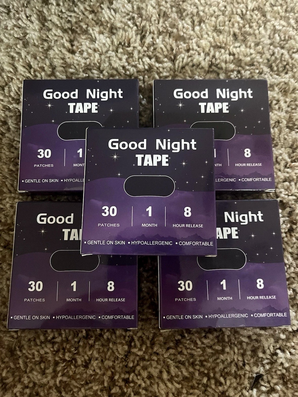Good Night Tape 8 Hour Release 30 Patches Per Box - Gentle on Mouth - 5 Packs