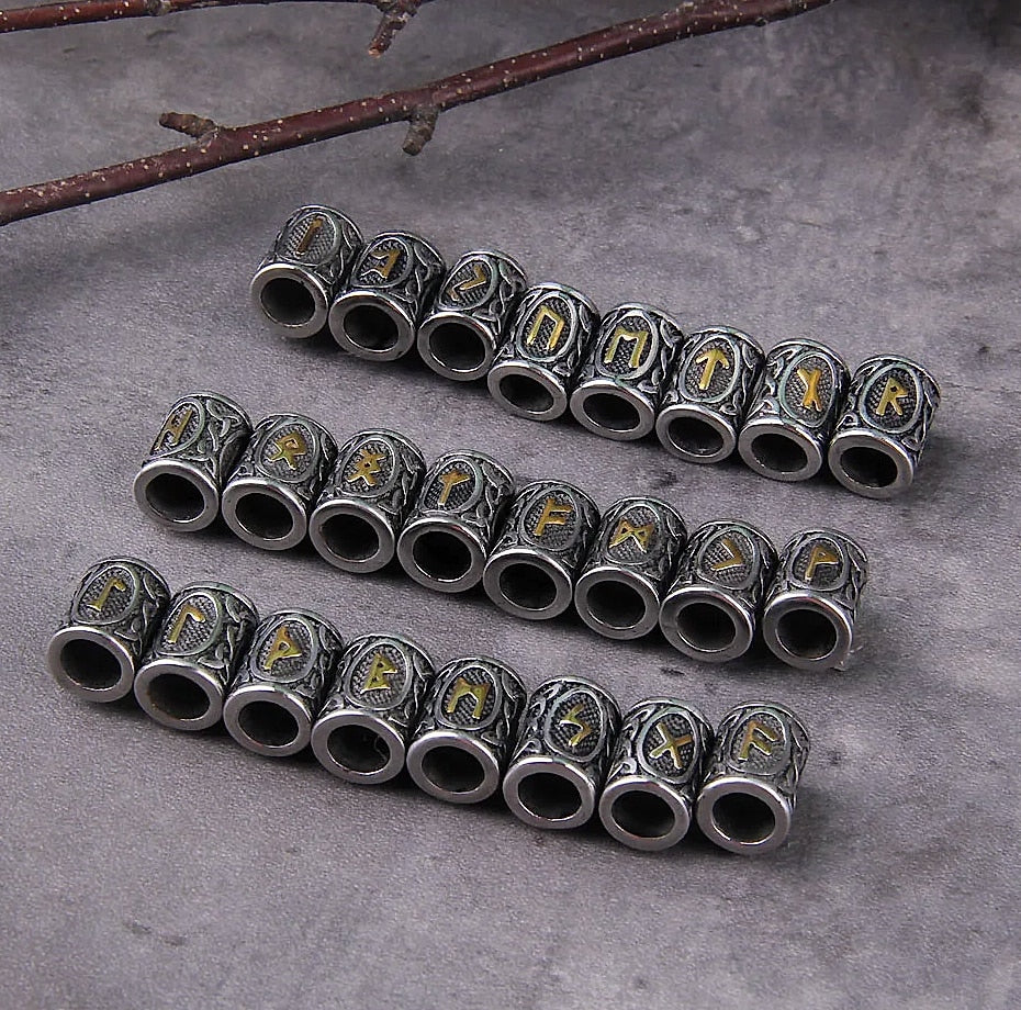 Vikings Jewelry Stainless Steel Rune Beads 24-Piece Set