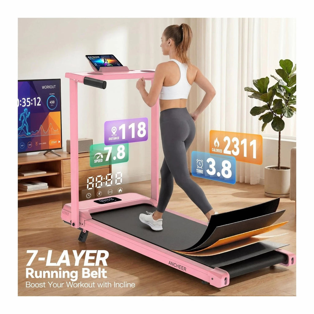 FUNMILY 3.5HP Walking Pad Incline Treadmill with Desk and Handle Bar, Heavy Duty