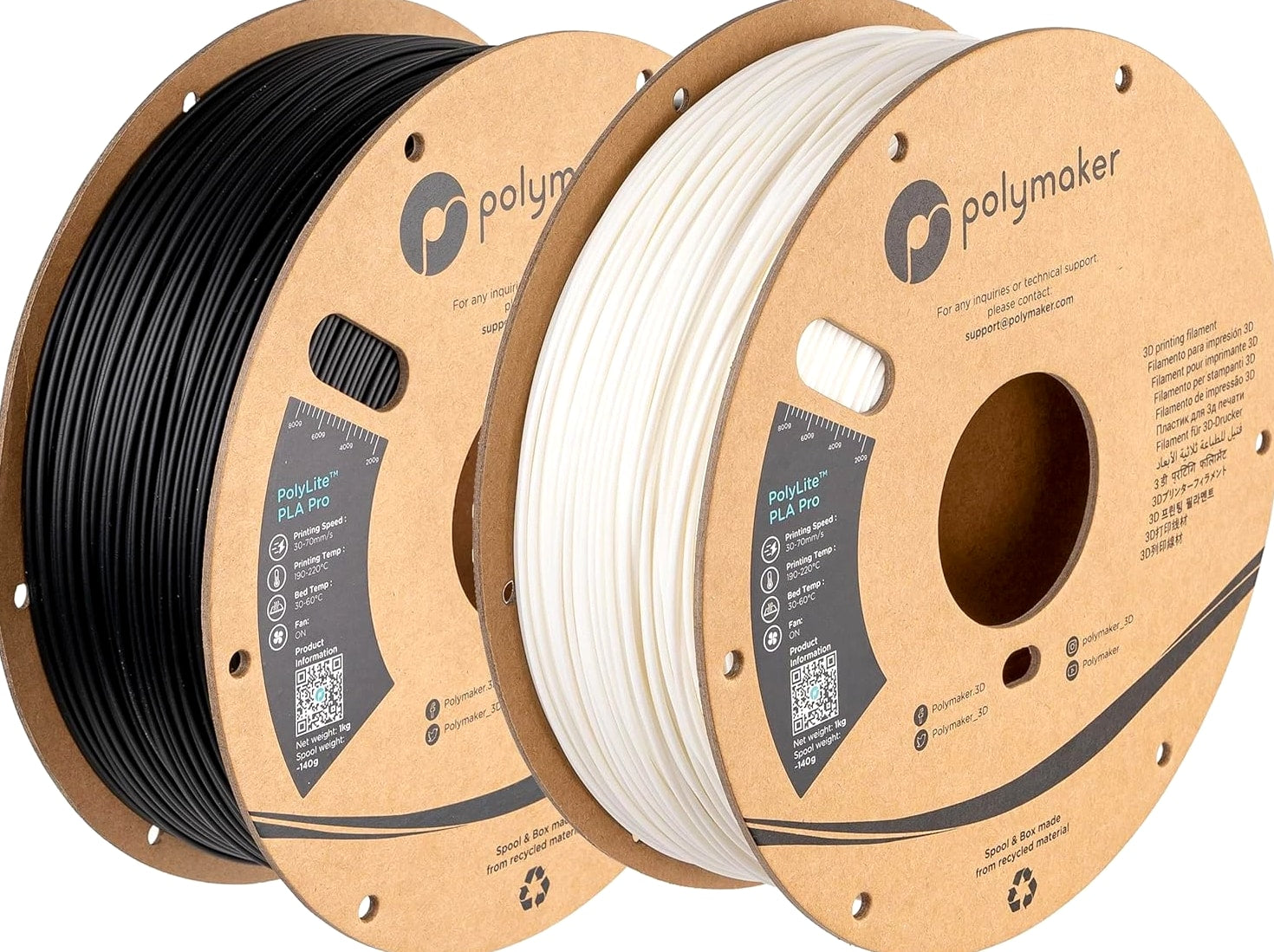 PLA PRO Filament 1.75mm 2kg, Tough & High Rigidity Black*1 White*1 3D Printing