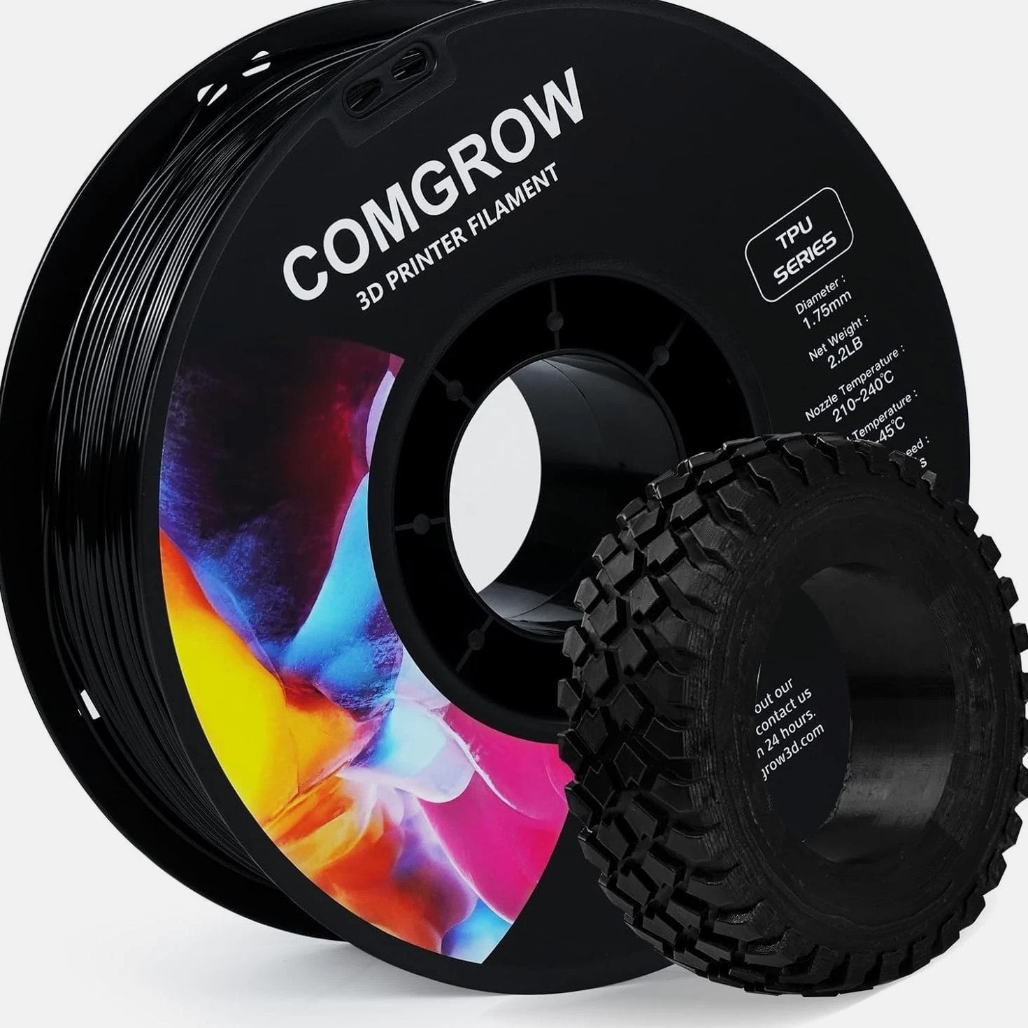TPU Filament 1.75mm, 95A Soft Flexible 3D Printer Filament - Black 1kg