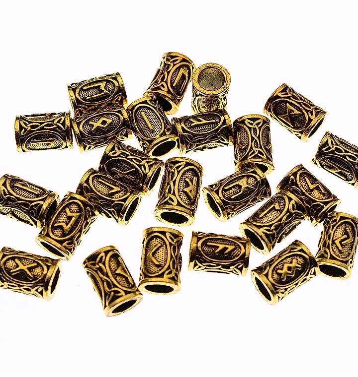 Viking Runes Beard Beads 24pc Set Tiwaz Tyr Sol Charms