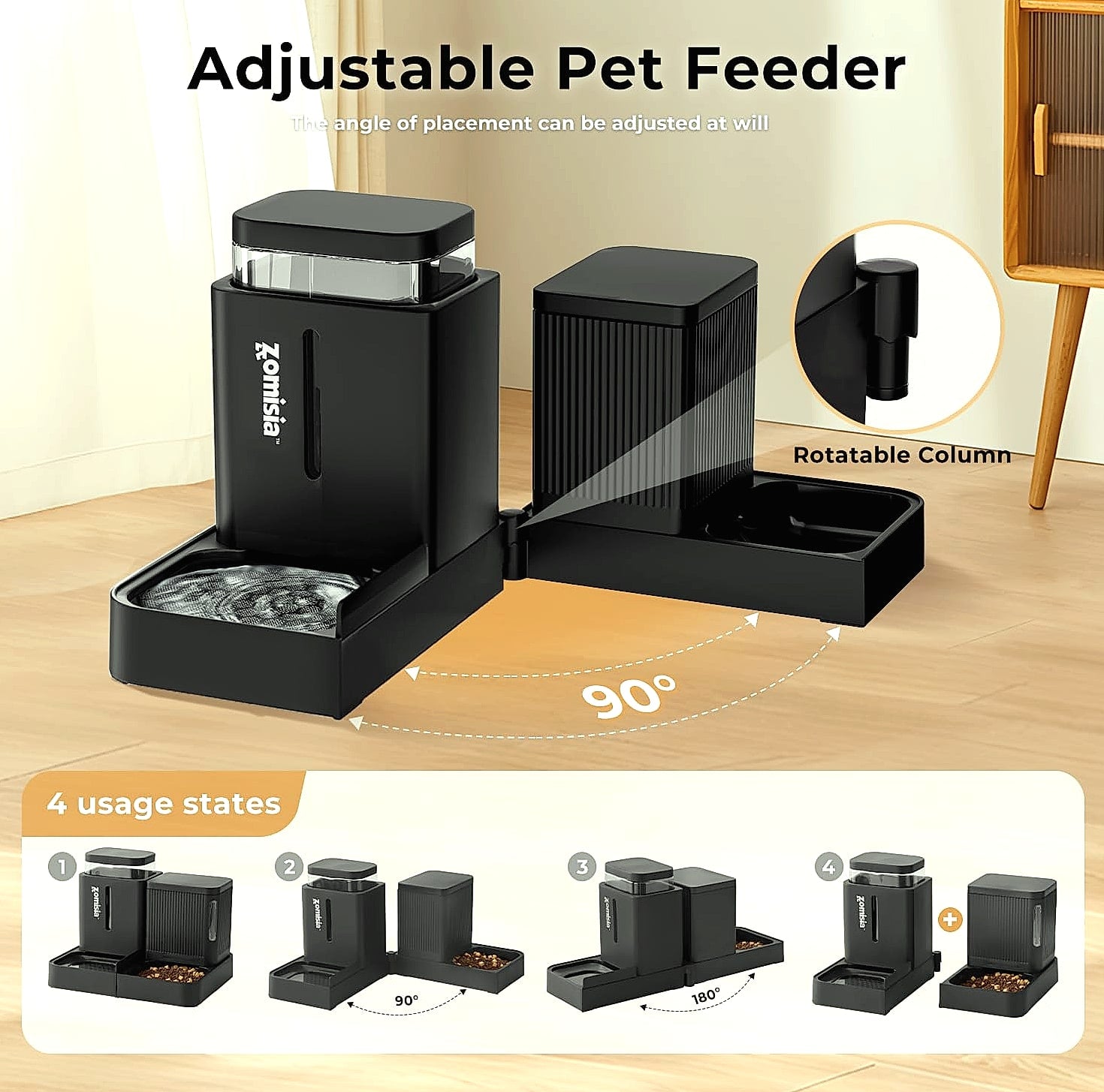 ZOMISIA Automatic Cat Feeder and Water Dispenser Set, 2 in 1
