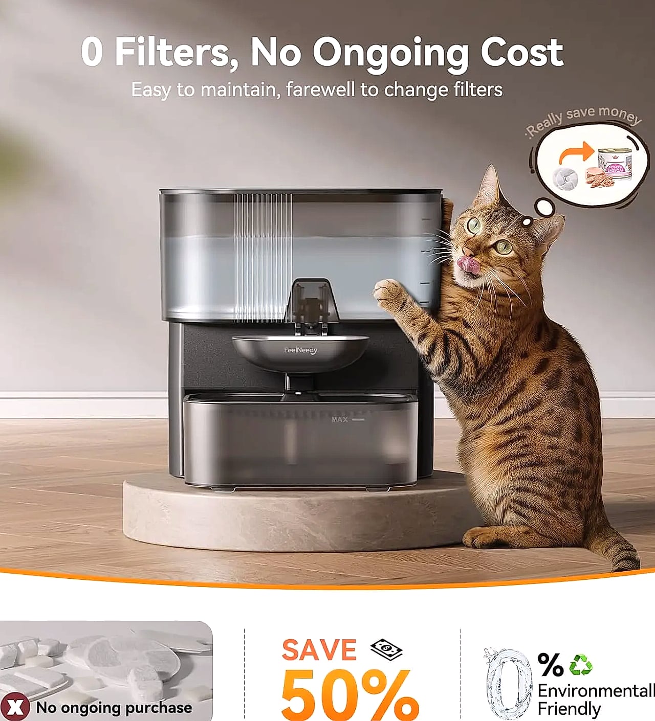 Cordless Pet Water Fountain with Wastewater Separation System