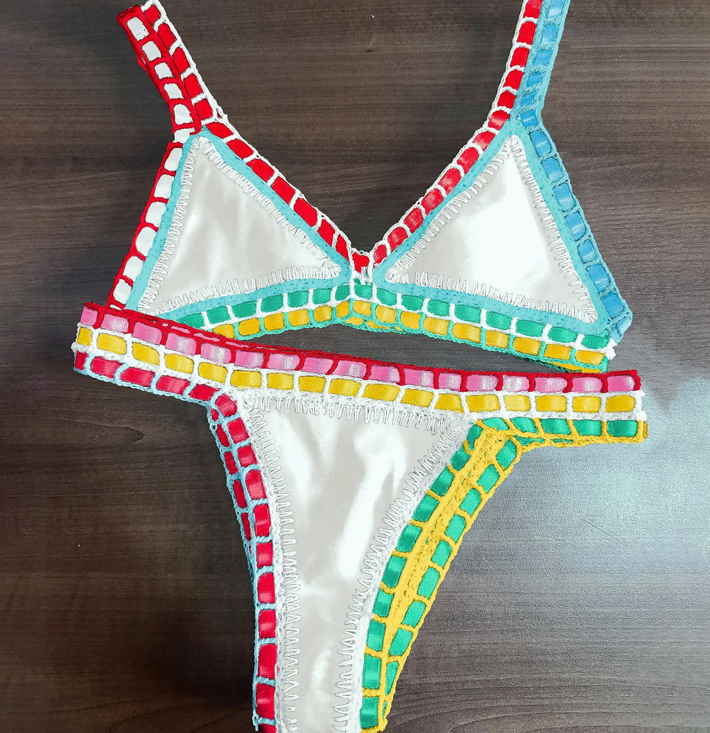 Sporlike Pink Crochet Bikini Set Women Swimwear