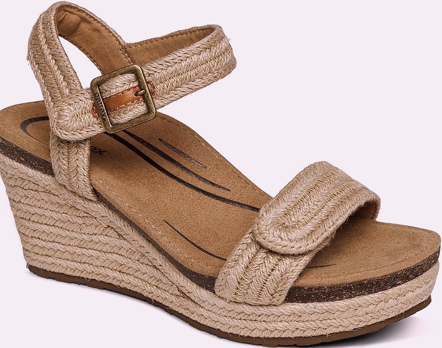 Aetrex Cognac Quarter Strap Espadrille Wedge