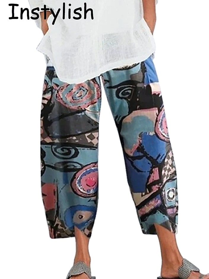 INSTYLISH Vintage Cotton Linen Harem Pants High Waist