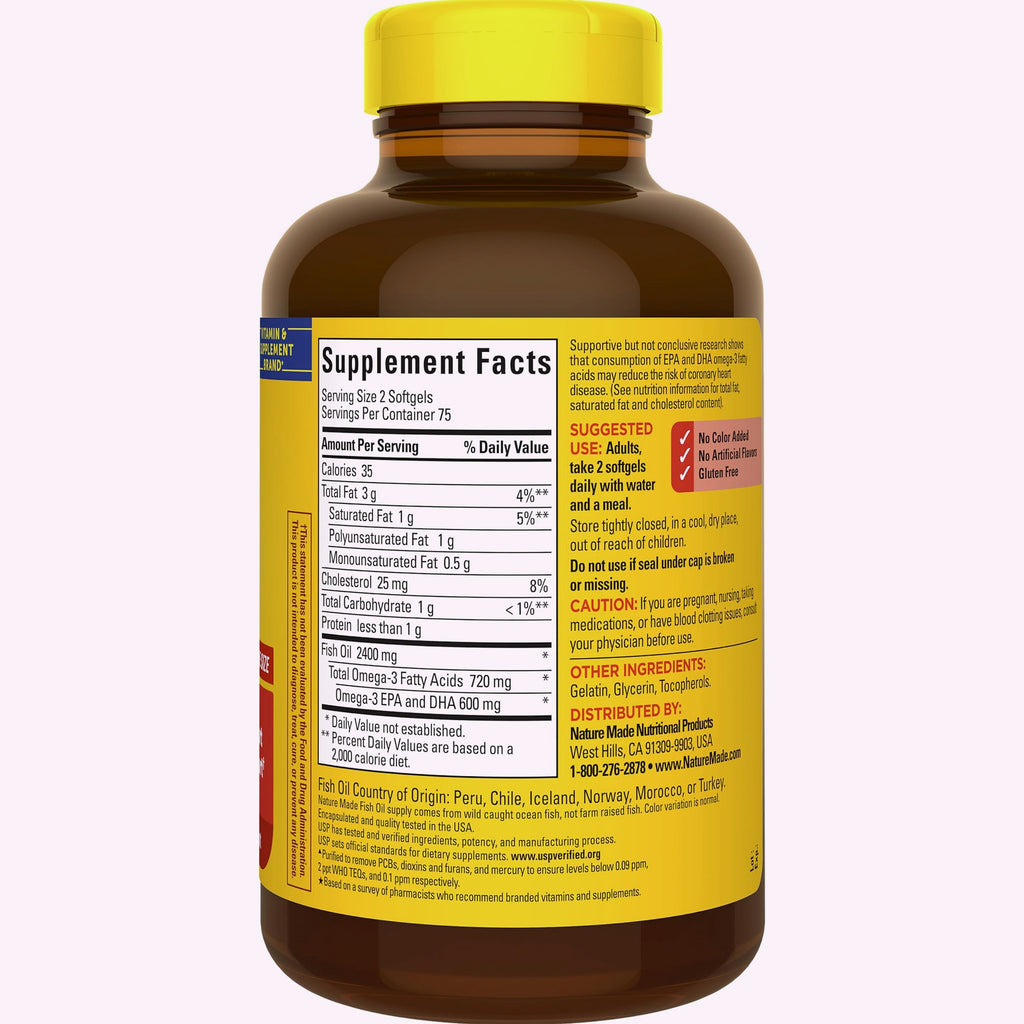 Nature Made Fish Oil 1200 mg Omega-3 Softgels, 150 Count