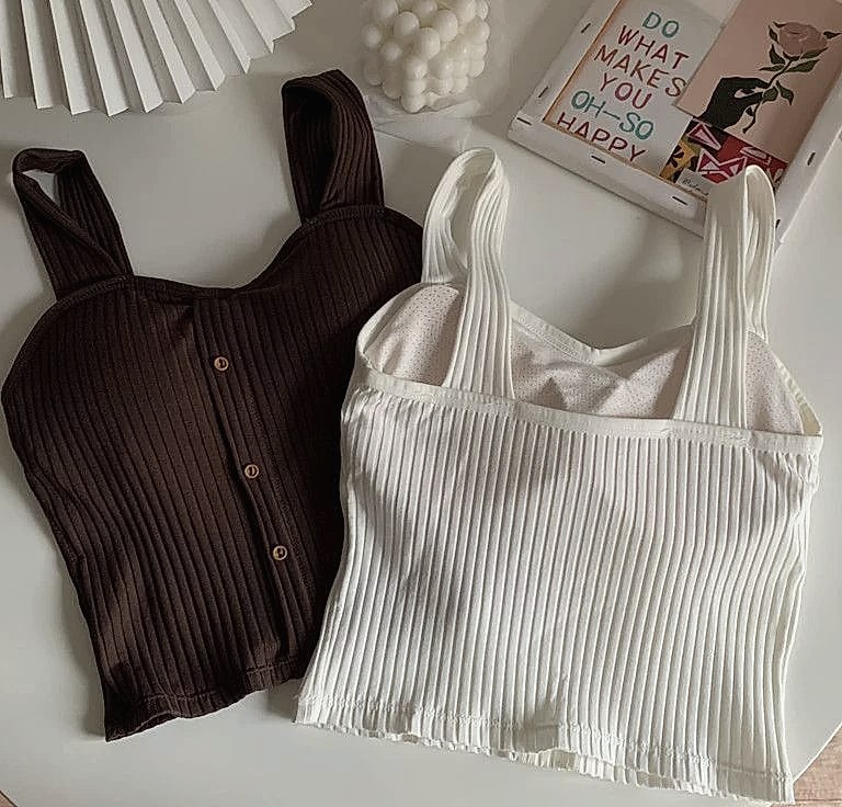 Women's Y2K Cropped Tank Top with Bra Pads and Suspenders