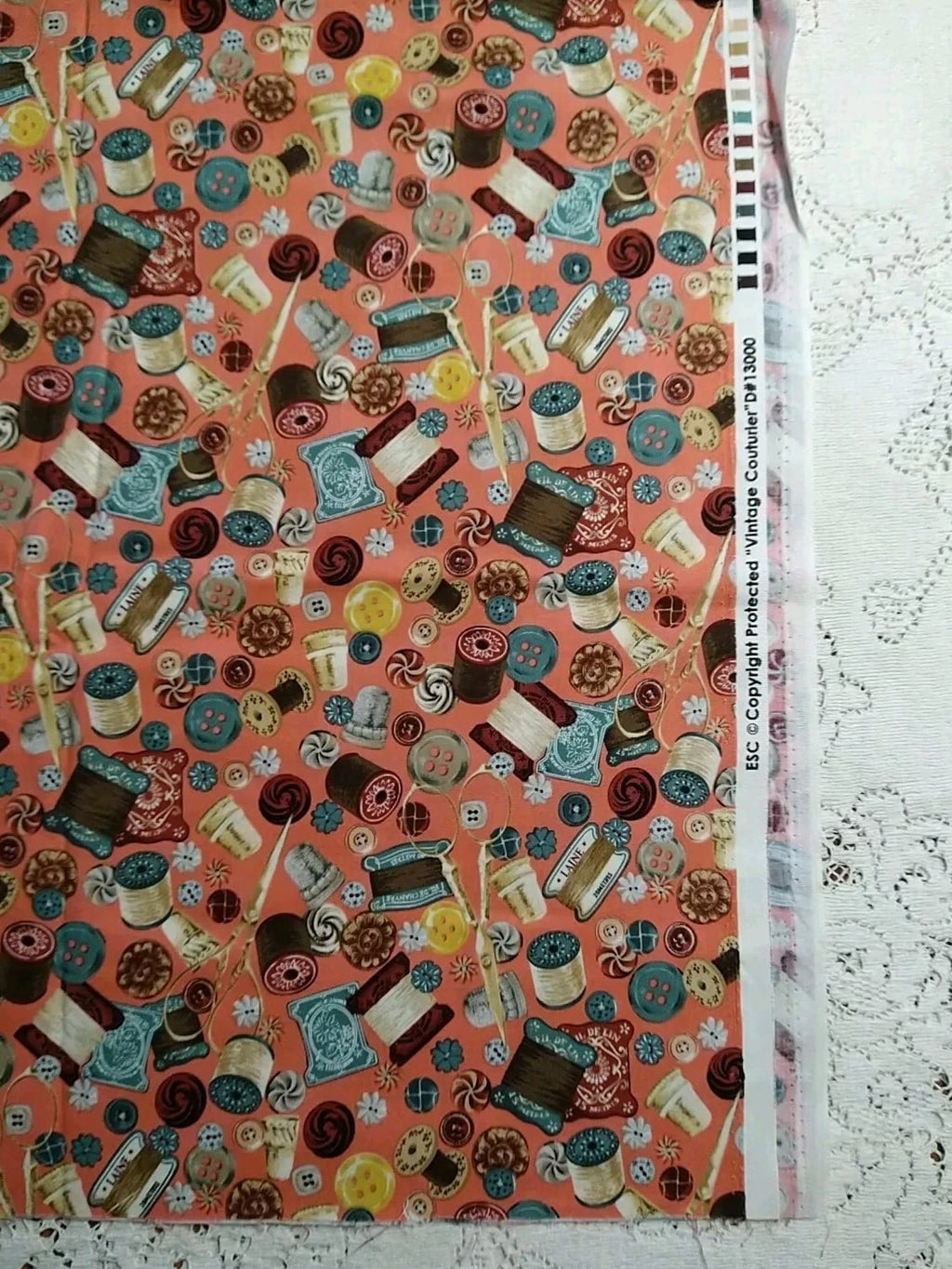 Sewing Notions Fabric Pink Blue "Vintage Couturier" 13000 ESC Haberdashery BTHY