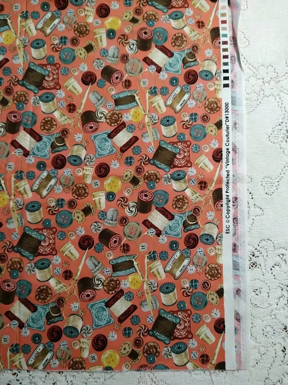 Sewing Notions Fabric Pink Blue "Vintage Couturier" 13000 ESC Haberdashery BTHY