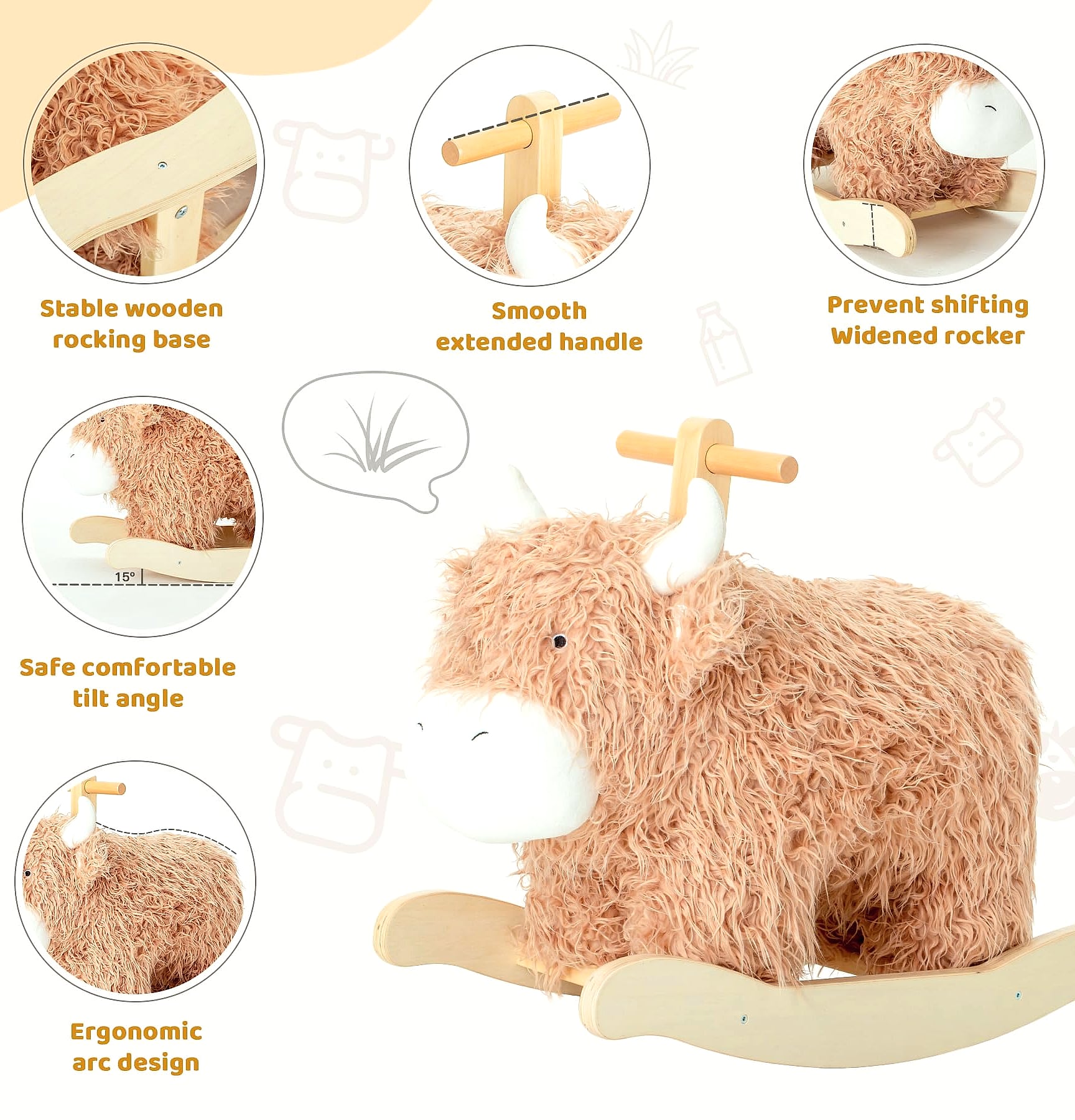 Jolie Vallée Wooden Yak Rocking Horse for Toddlers