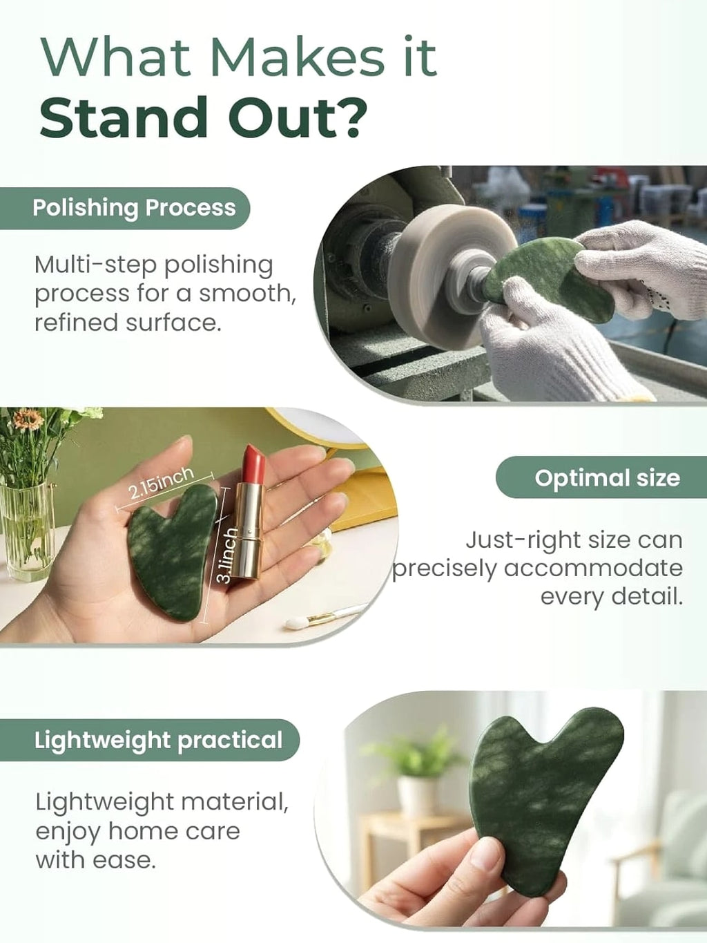 Gua Sha Facial Tools, Natural Jade Stone Guasha Tool for Face Massage Therapy