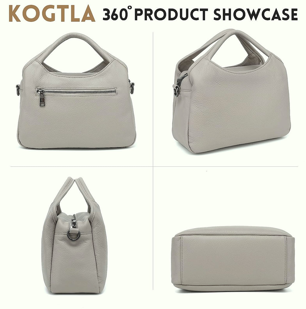 KOGTLA Medium Genuine Leather Handbag with Detachable Satchel Strap