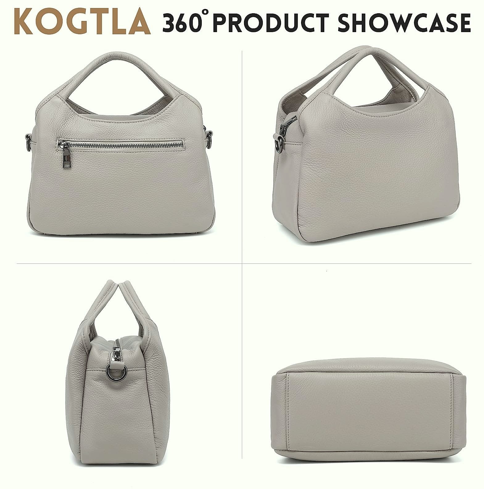 KOGTLA Medium Genuine Leather Handbag with Detachable Satchel Strap
