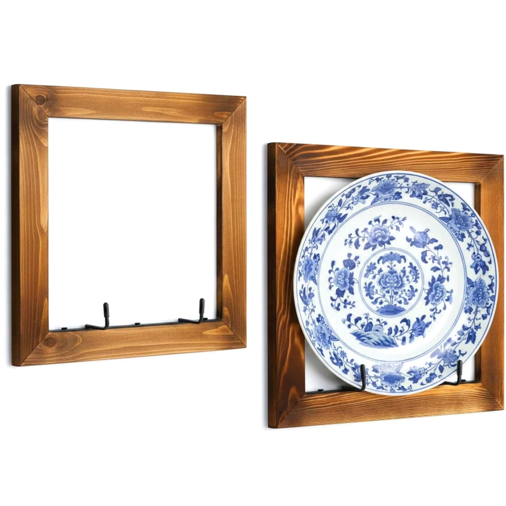Yalikop 2 Set Plate Hangers, Wall Mounted Wooden Plate Display Holders, Rusti...