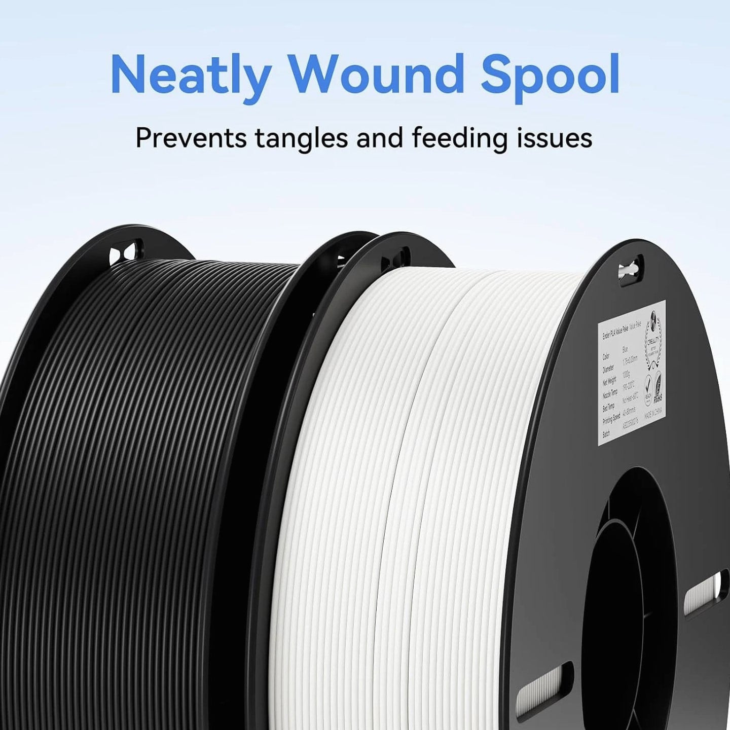 2Kg Black & White PLA 1.75Mm Filament Bundle for 3D Printing with No-Tangle Sp