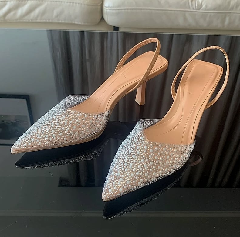 Nuolaian Pearl Slingback Pumps Women's Pointed Toe Heels