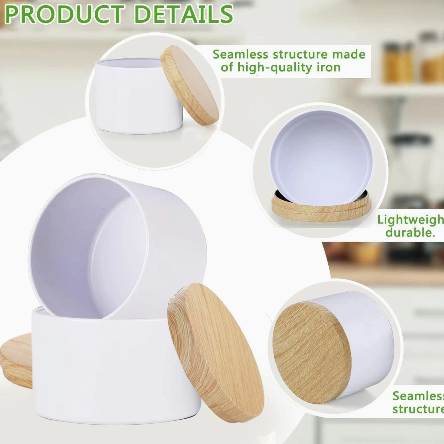4oz White Candle Tins, 24 Pcs Matte Metal Jars With Wood Grain Lids for Making