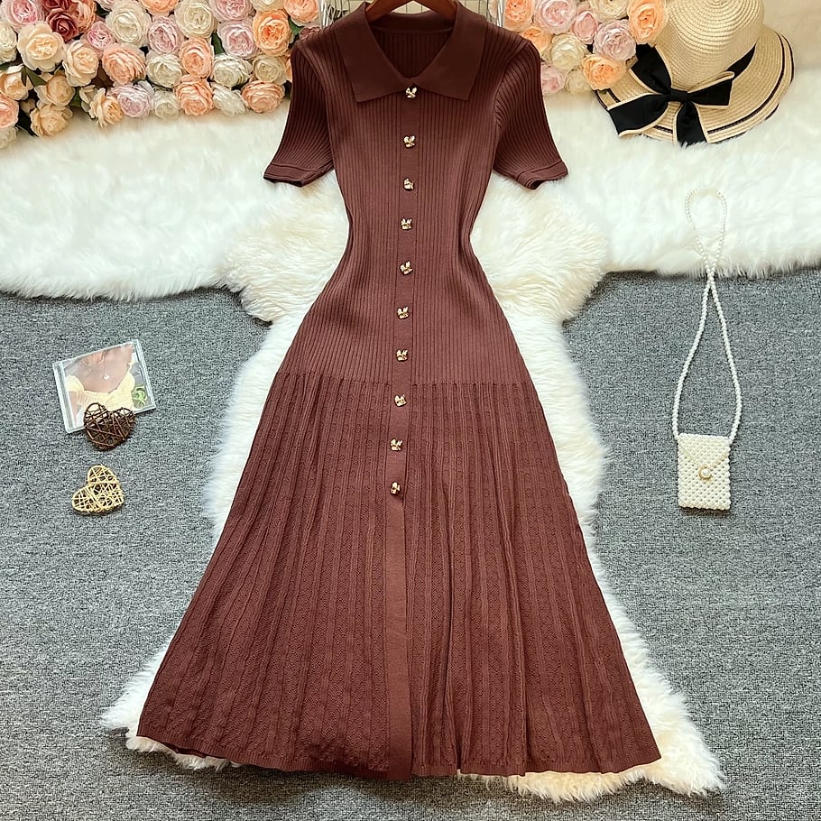 YUOOMUOO Patchwork Knit Long Dress Women Spring Summer