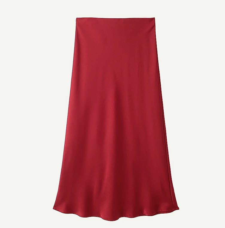 Willshela Women's Satin Pleated Midi Skirt Elastic Waist