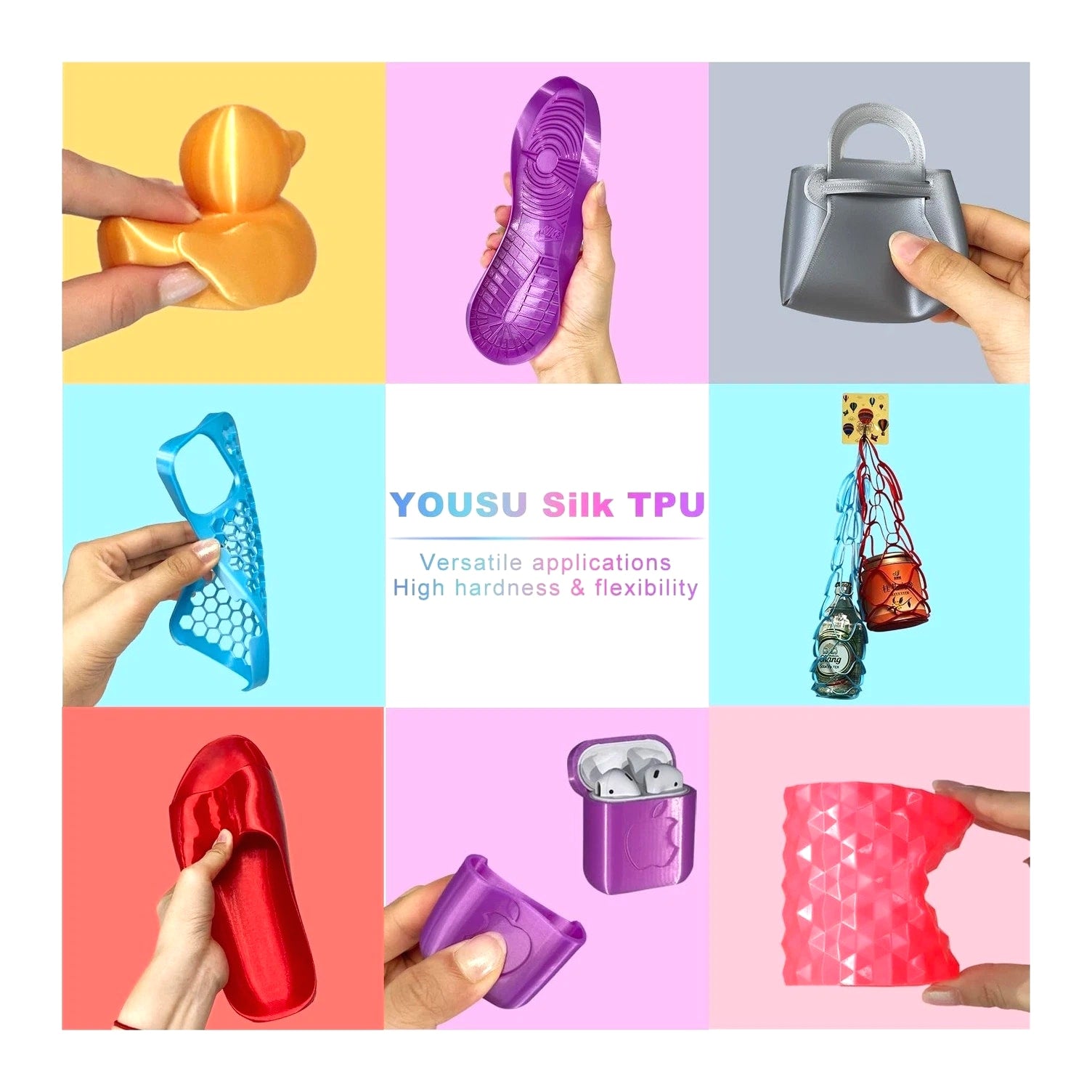 YOUSU Silk TPU Filament 1.75mm, 95A TPU 3D Printer Flexible Filament, High Hardness Resilience