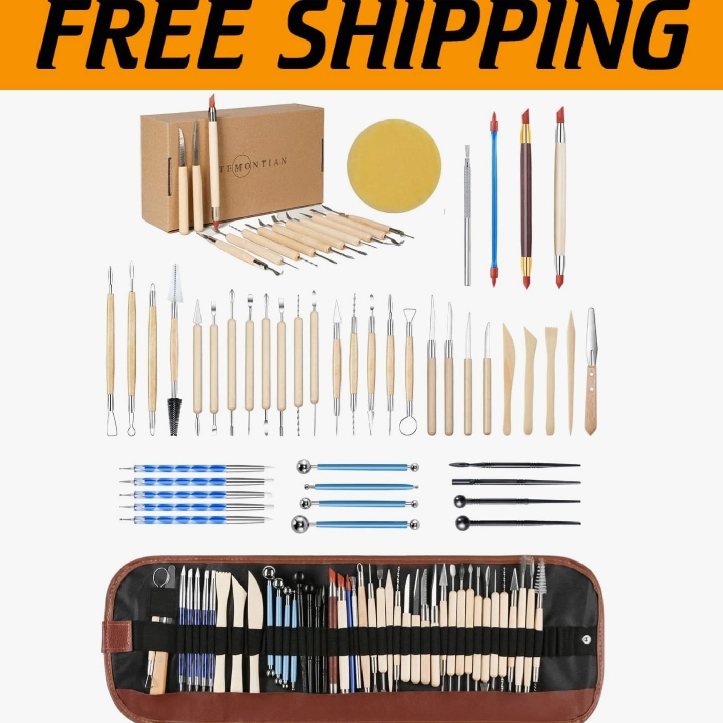 44-Piece Pottery Tools Set with Carrying Case