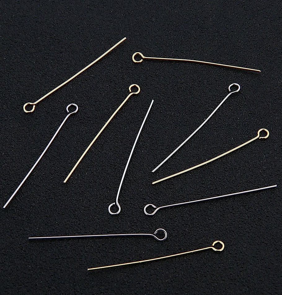 100pcs Stainless Steel 9 Eye Pin Gold Silver Tone 0.6mm Thick Loop Eyepin Findings for DIY Handmade Earring Jewelry Making