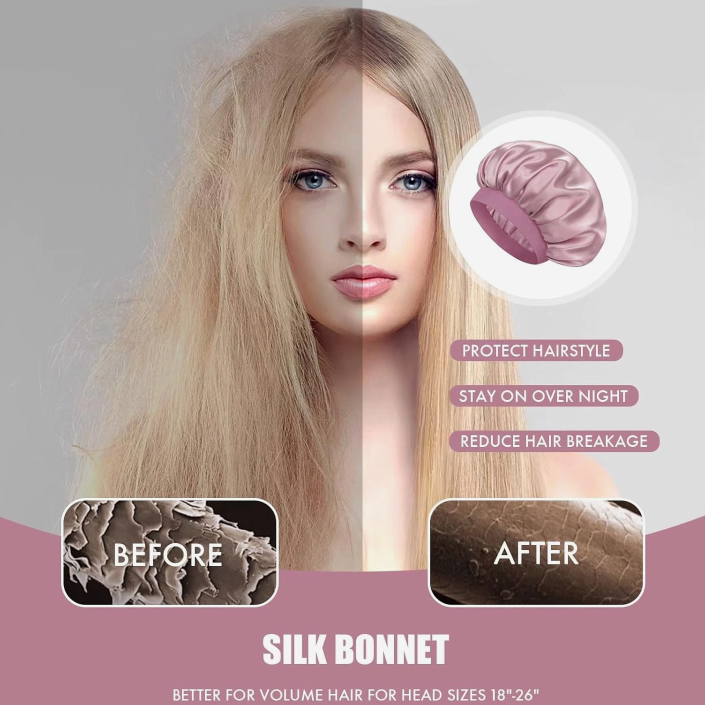 Satin Silk Bonnet for Sleeping, Double Layer Silk Sleep Cap, Soft Satin Lined